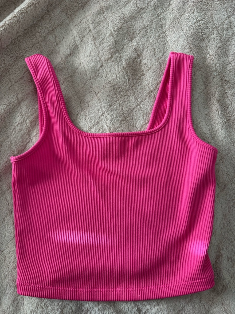 Ribbed Square-Neck Crop Tank Top - Hot Pink